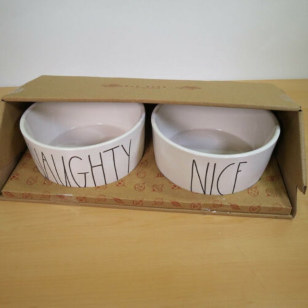 Rae Dunn Naughty Nice Ceramic Pet Dog Food Bowls Dishes